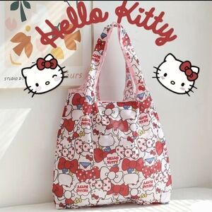 Sanrio Hello Kitty Red, White and Pink Patterned Tote - Reusable Bag Foldable